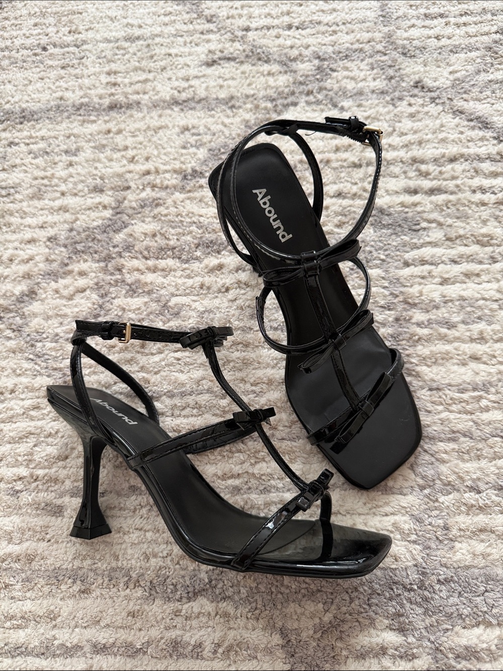 Abound Black Patent Strappy Square-Toe Heels